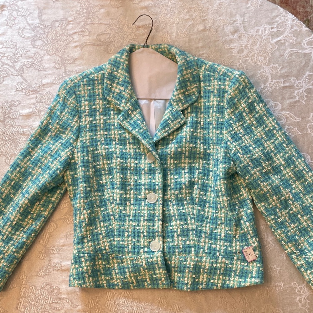 WOMEN’S SIZE 8 ELLIOTT LAUREN TWEED TURQUOISE LINED BLAZER NEW WITH TAGS